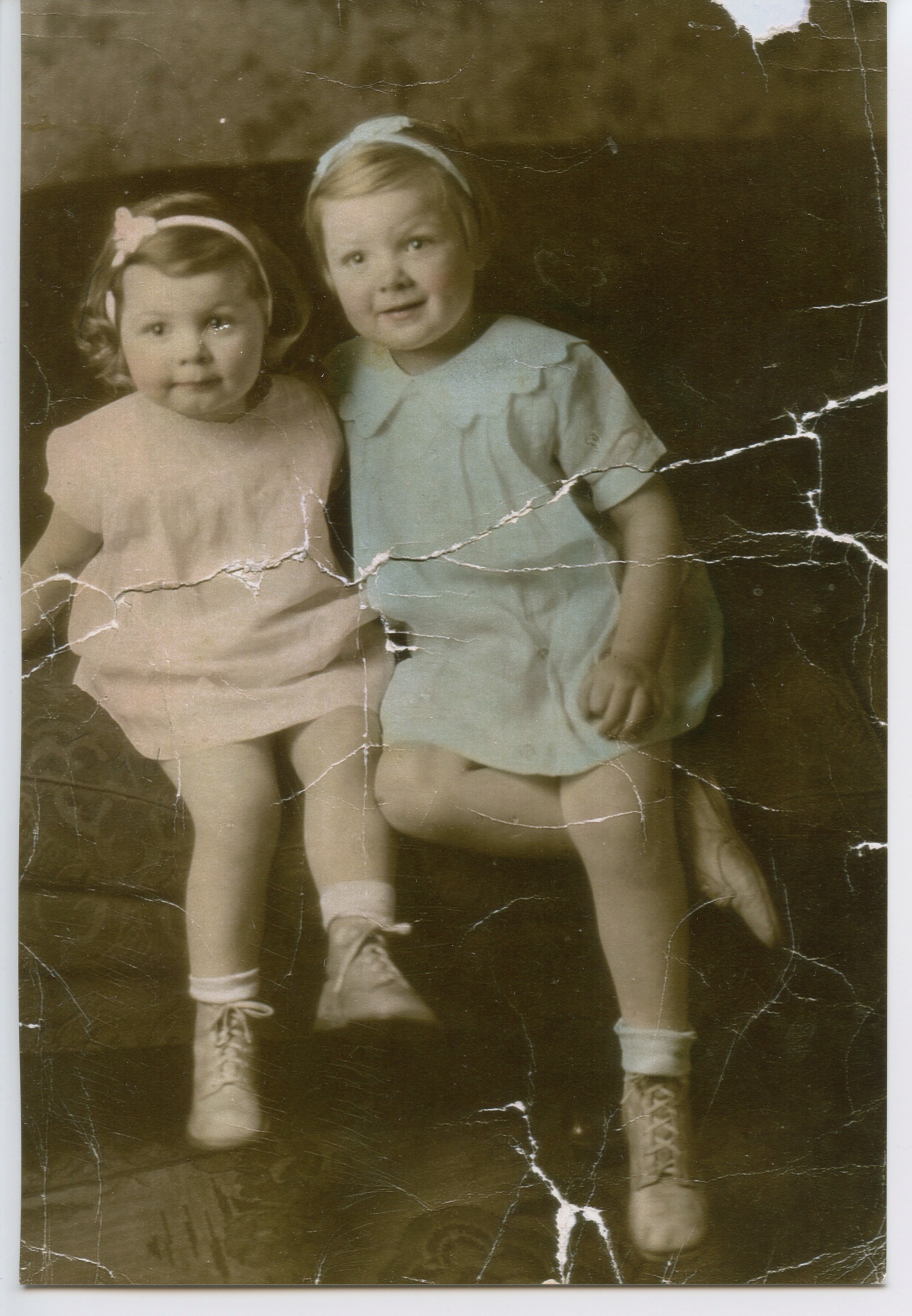 1940's color image with color deterioration and creases